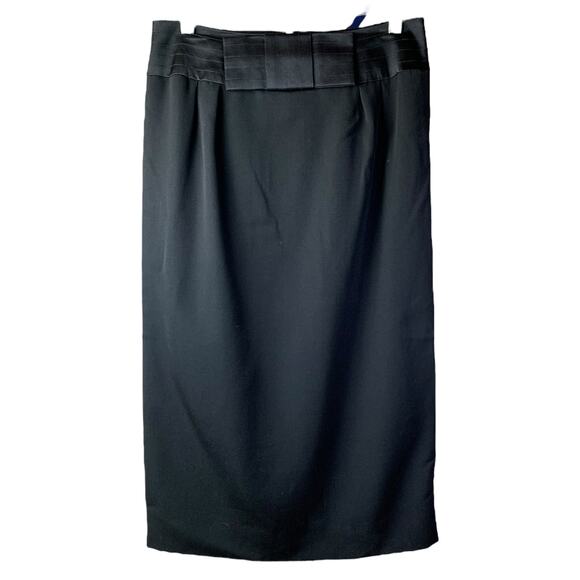 Celine Paris Pencil Skirt Womens Sz 40 Black Wool Satin Bow Back Zip Knee Length - Picture 1 of 9